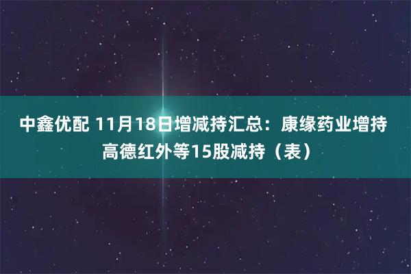 中鑫优配 11月18日增减持汇总：康缘药业增持 高德红外等15股减持（表）